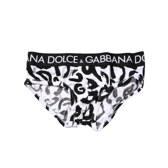 Dolce & Gabbana Black White Logo Print Regular Brief Underwear Mens Underwear